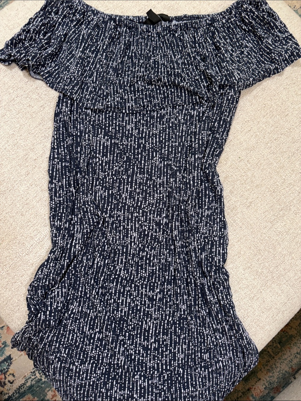 Lane Bryant Navy and White Off-Shoulder Ruffle Dress